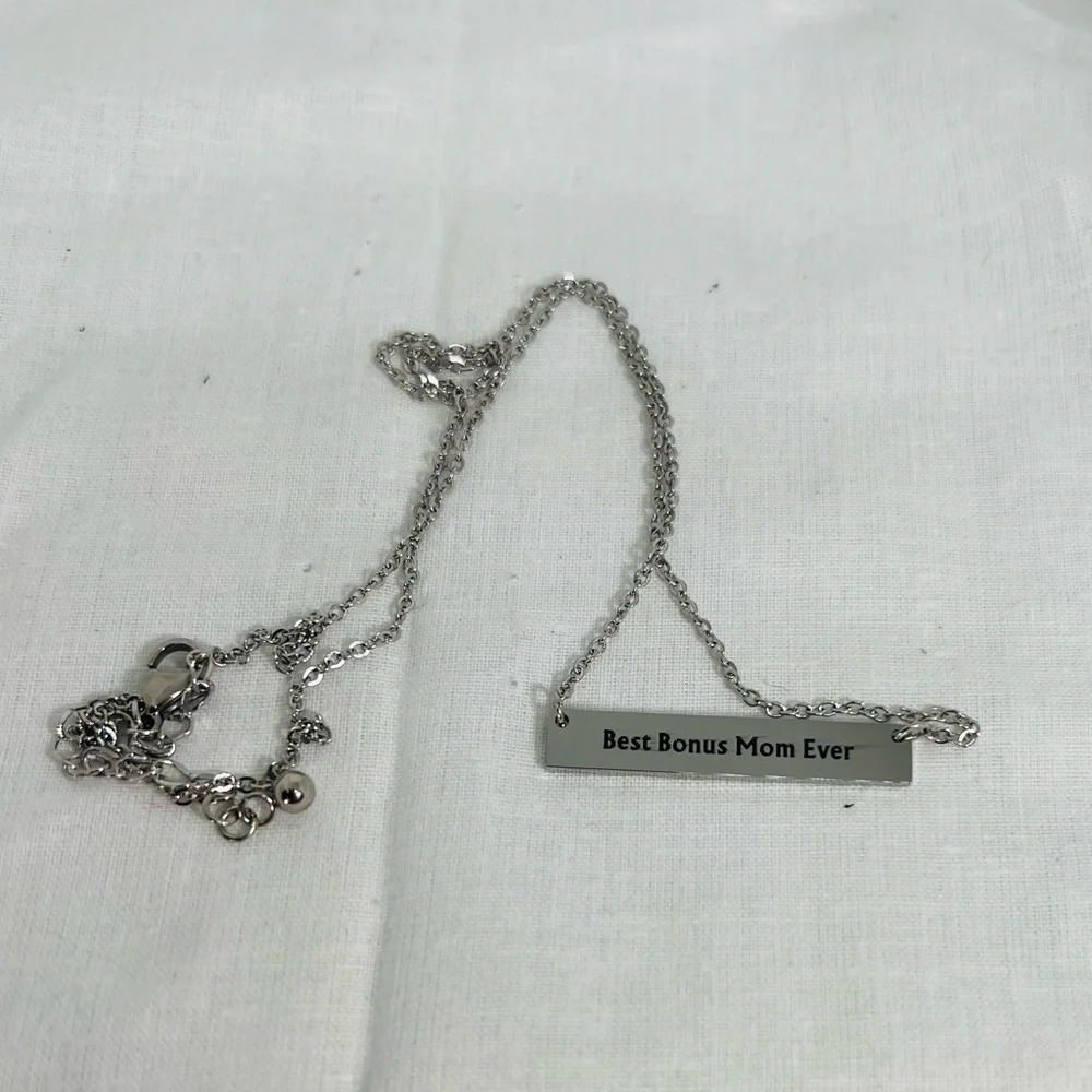 Best Bonus Mom Ever Titanium Stainless Steel Personal Bar Necklace Stepmom Retro